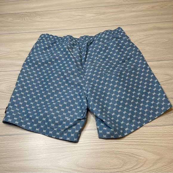 Michael Kors Mid Length Blue White MK Logo Swim Lined Shorts Trunks Mens Size L - Picture 3 of 13